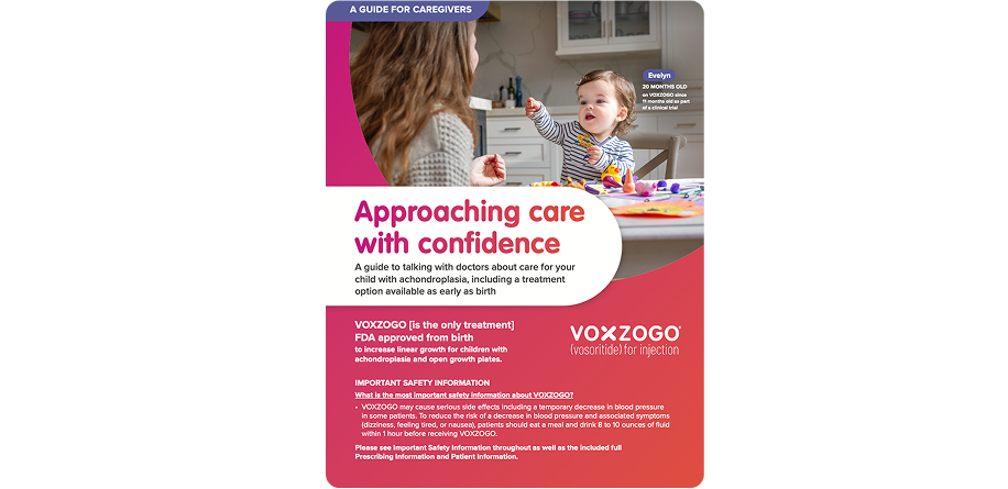 Guide for caregivers on discussing achondroplasia treatment options, including VOXZOGO, with confidence
