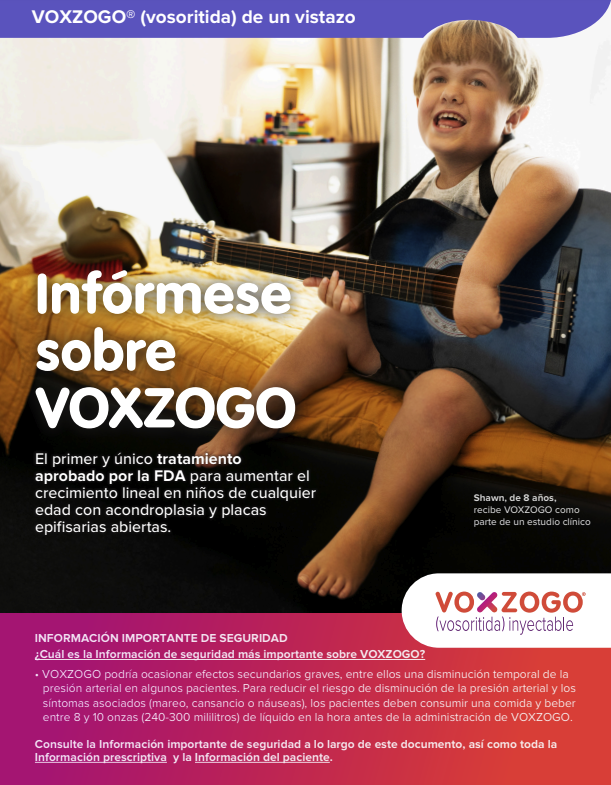 Image of PDF brochure titled Informese sobre VOXZOGO